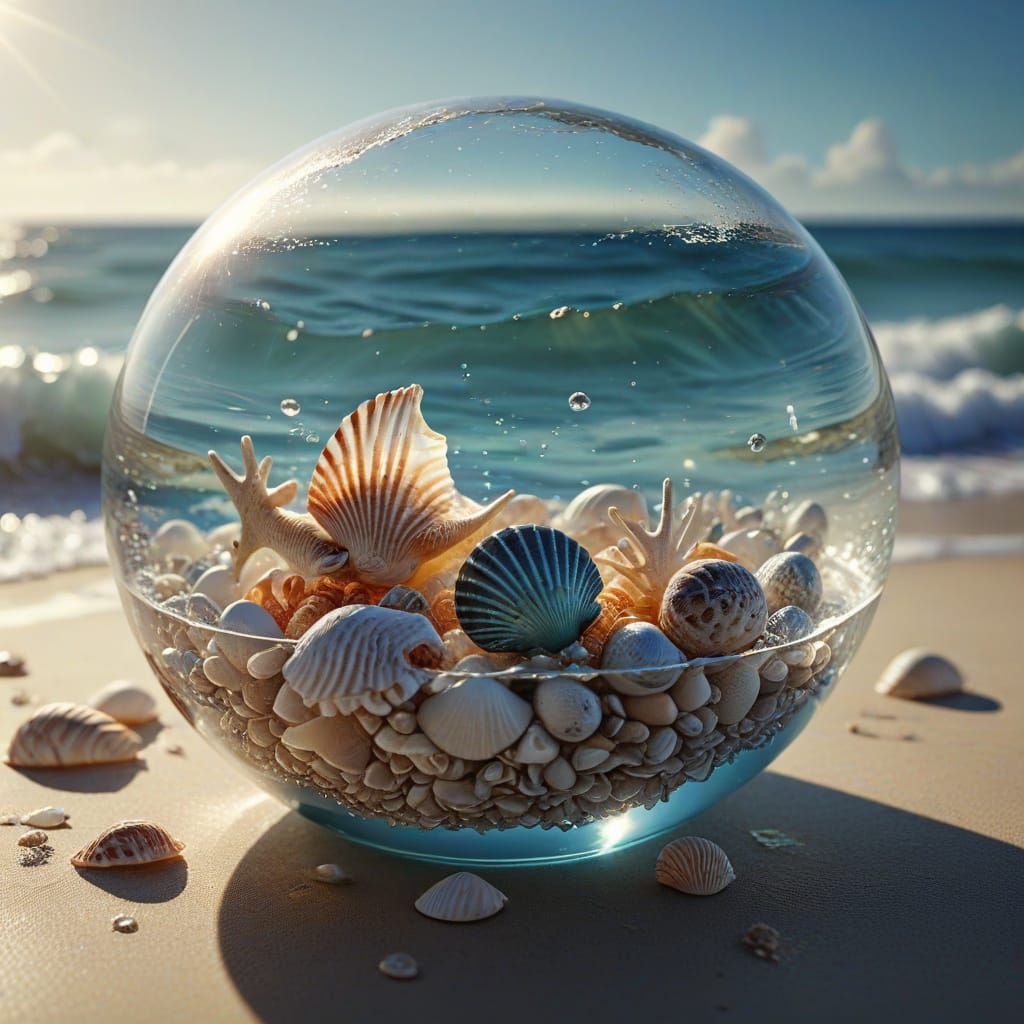 Ocean in Glass Ball: Photorealistic Still Life