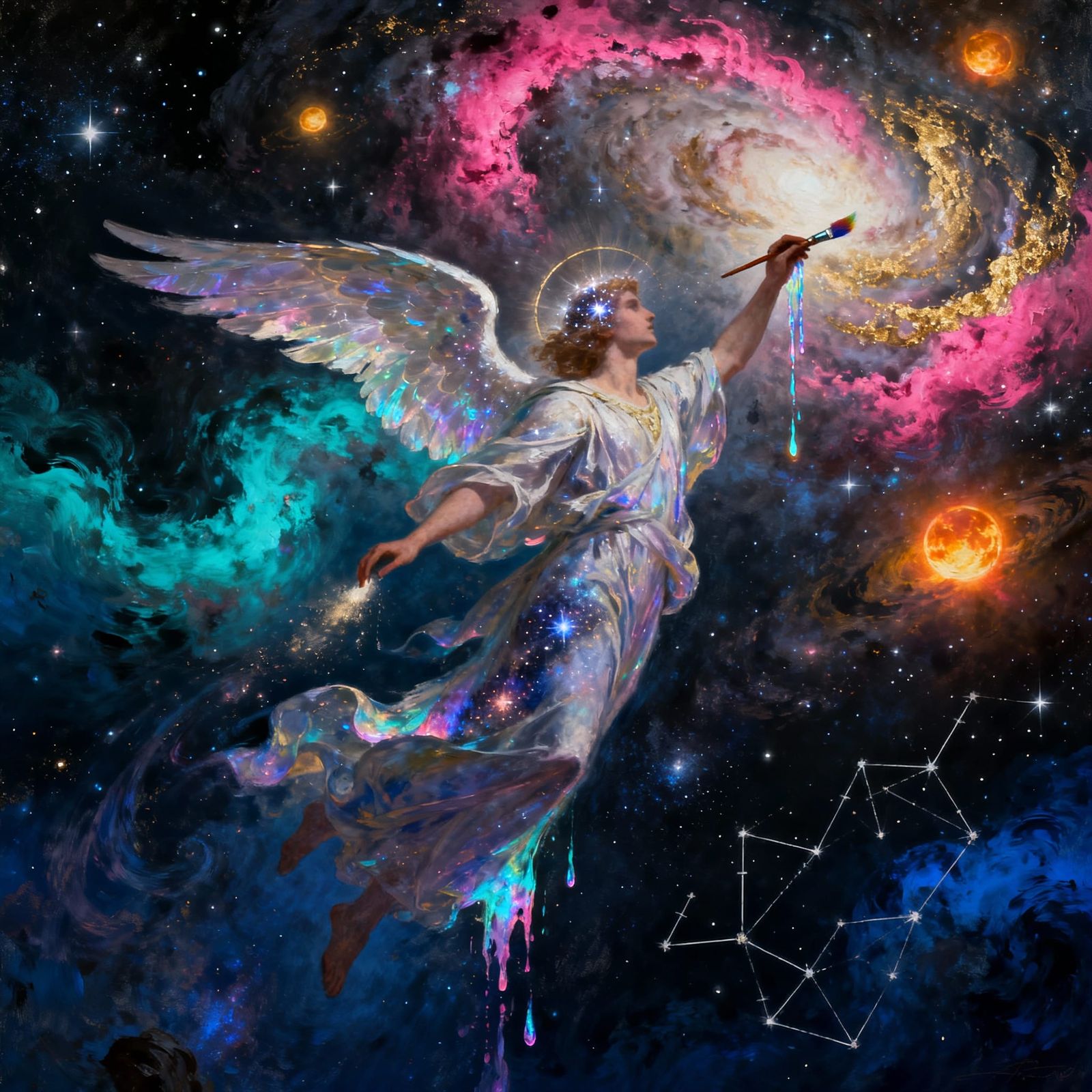 Cosmic Artist God Paints Nebulae in Dark Fantasy Style