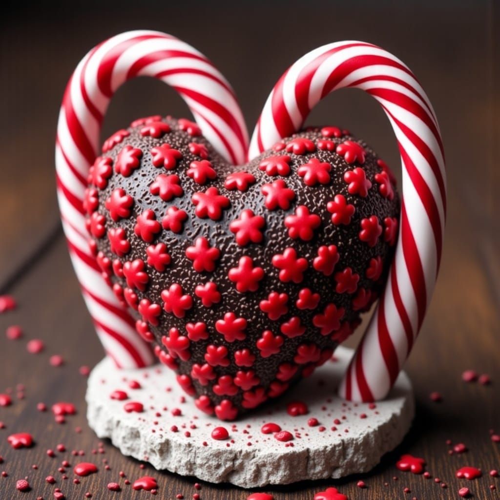 Dystopian Chocolate Heart in Candy Cane Graffiti