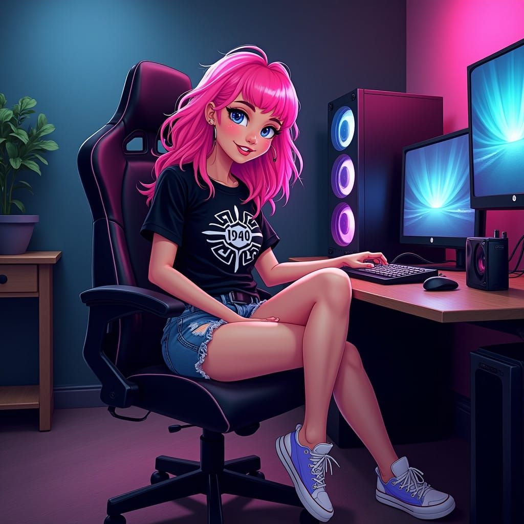 Gamer Girl in Cyberpunk Aesthetic