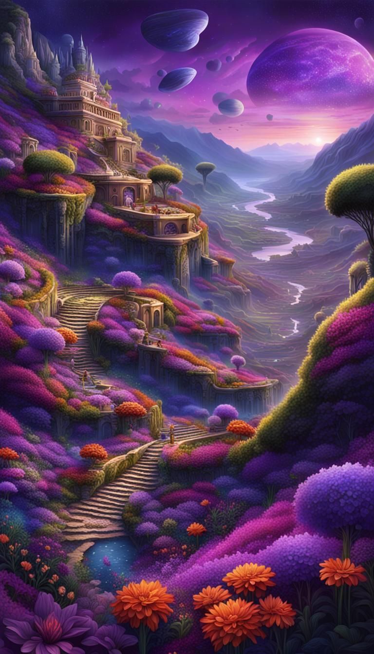Alien Terraced Gardens on Beta Centauri in Detailed Painting