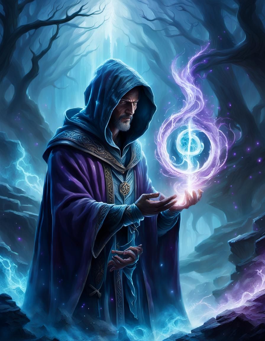 Mystical Mage Casting Spell in High Fantasy Setting