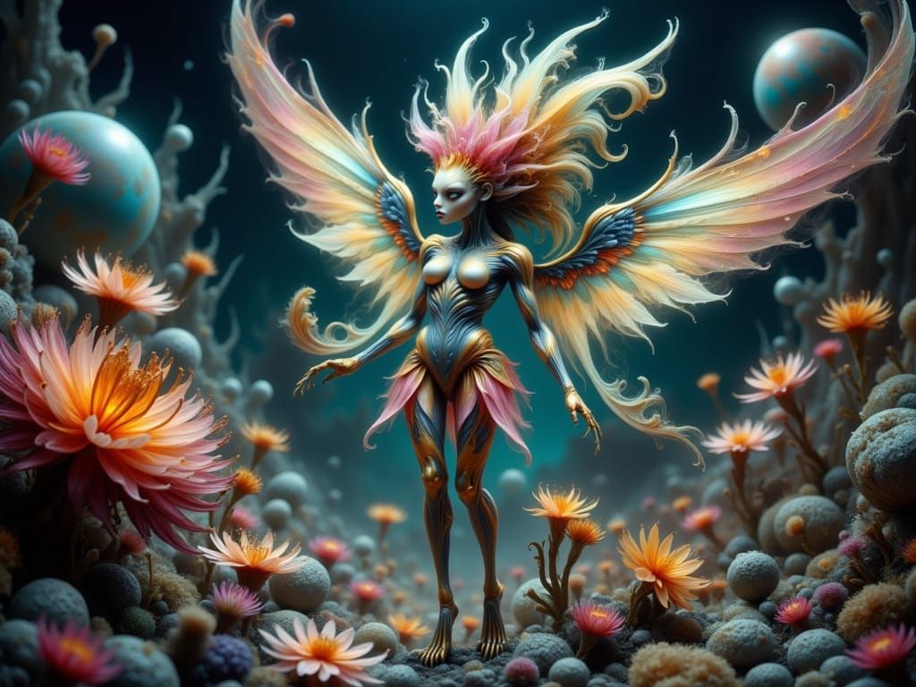 Ethereal Cryptid in Hyperrealistic Alien Landscape