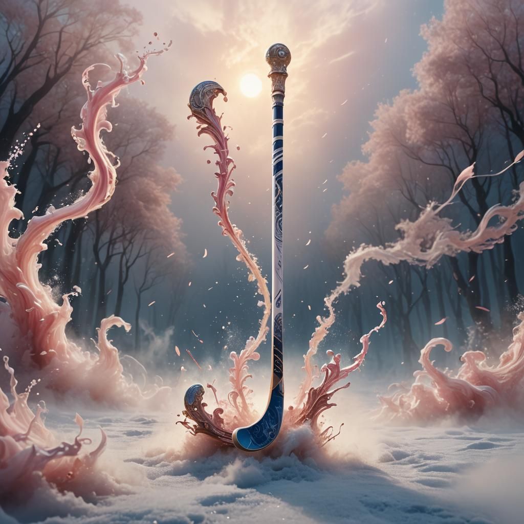 Ornate Hockey Stick in Ethereal Mist, Art Nouveau