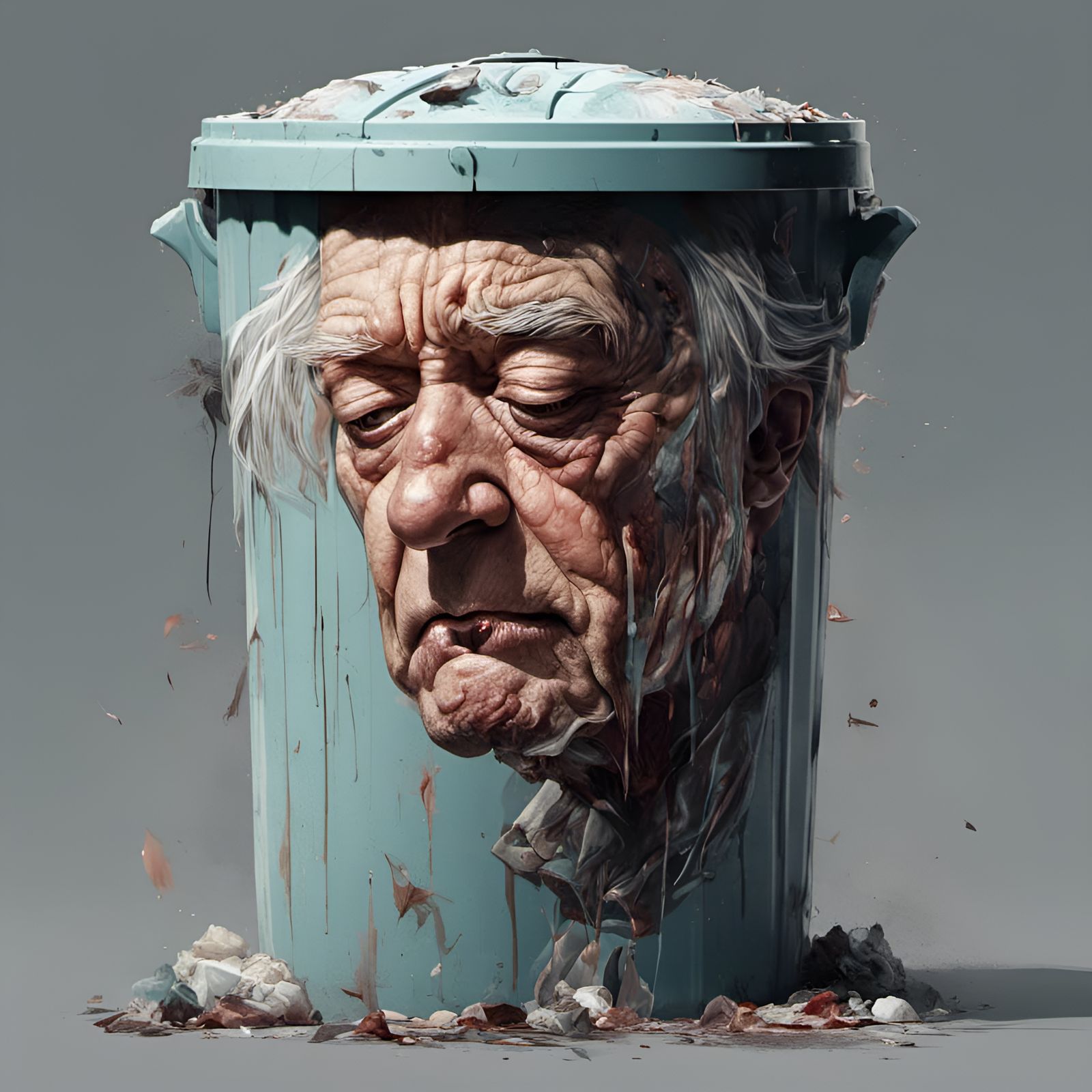Sad Garbage Can Portrait Inspired by Masters