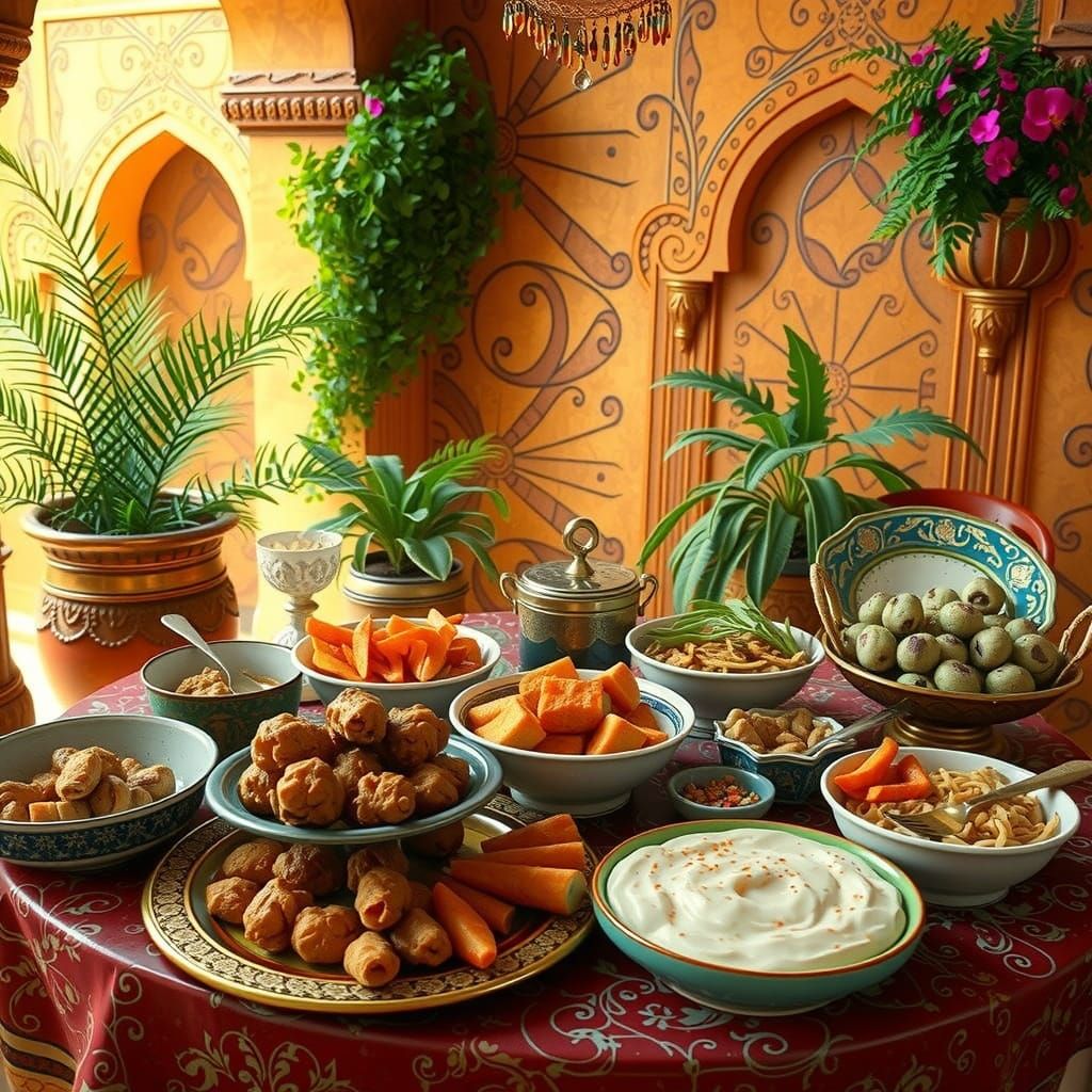 Middle Eastern Marketplace Feast in Vibrant, Golden Hues