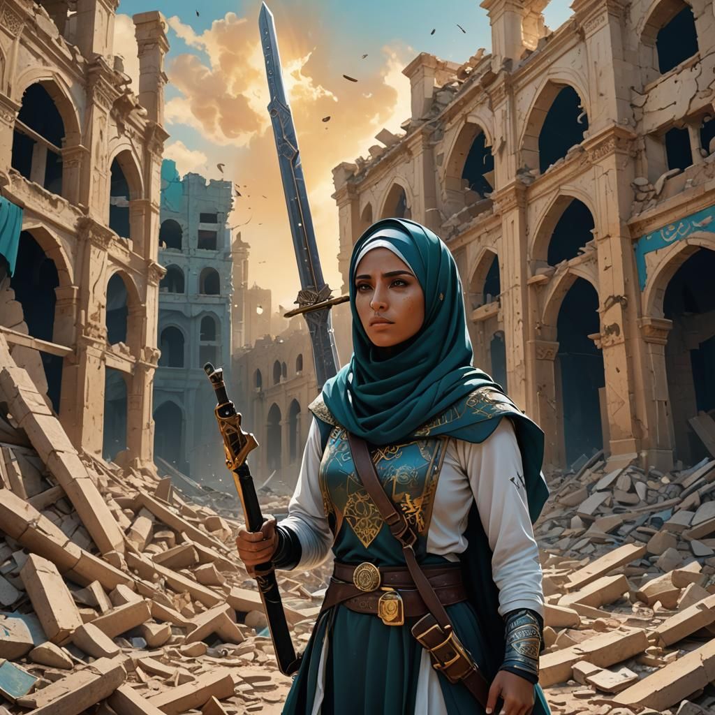 Heroic Woman in Ruins: Digital Concept Art