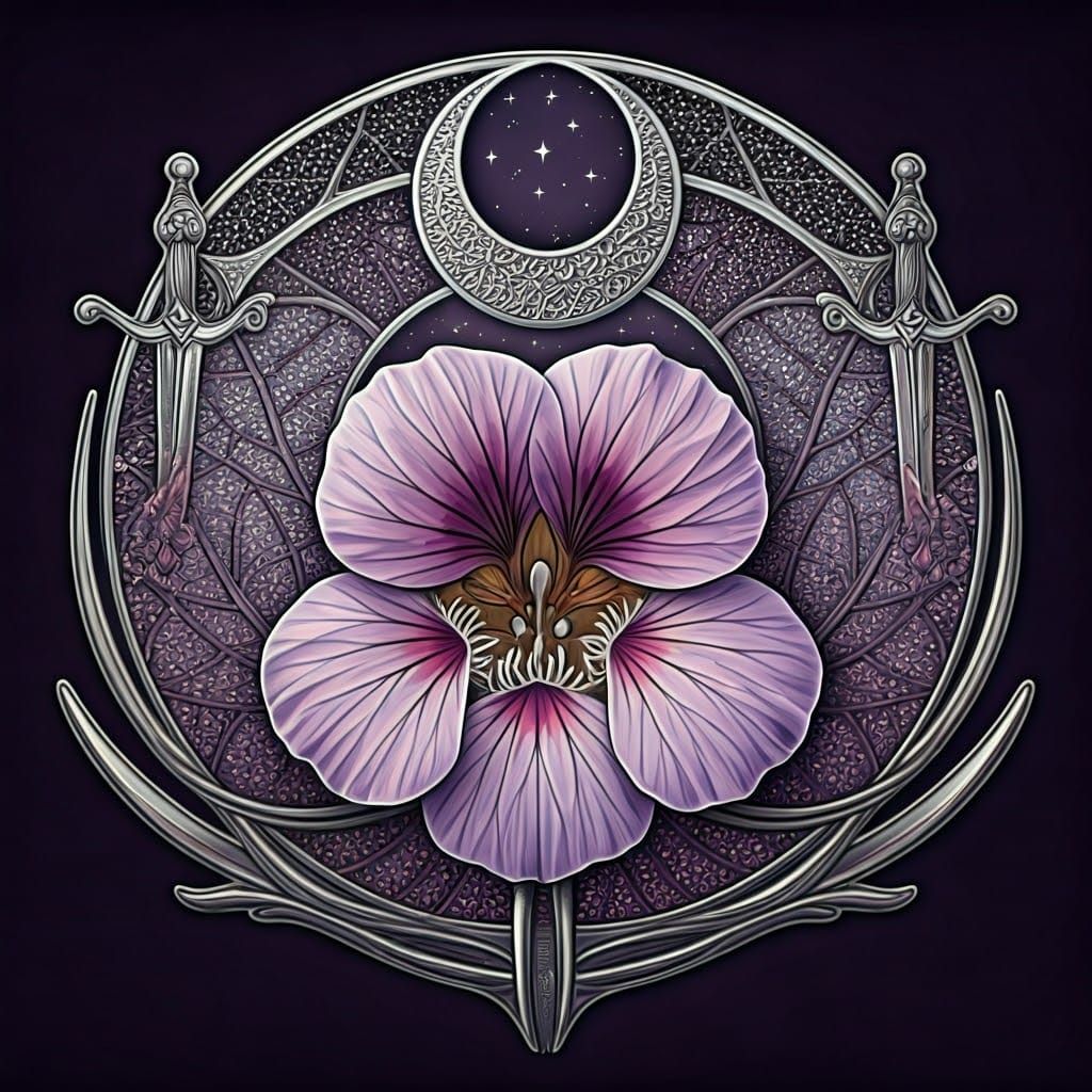 Ethereal Lilac Nasturtium Blooms Under Crescent Moon