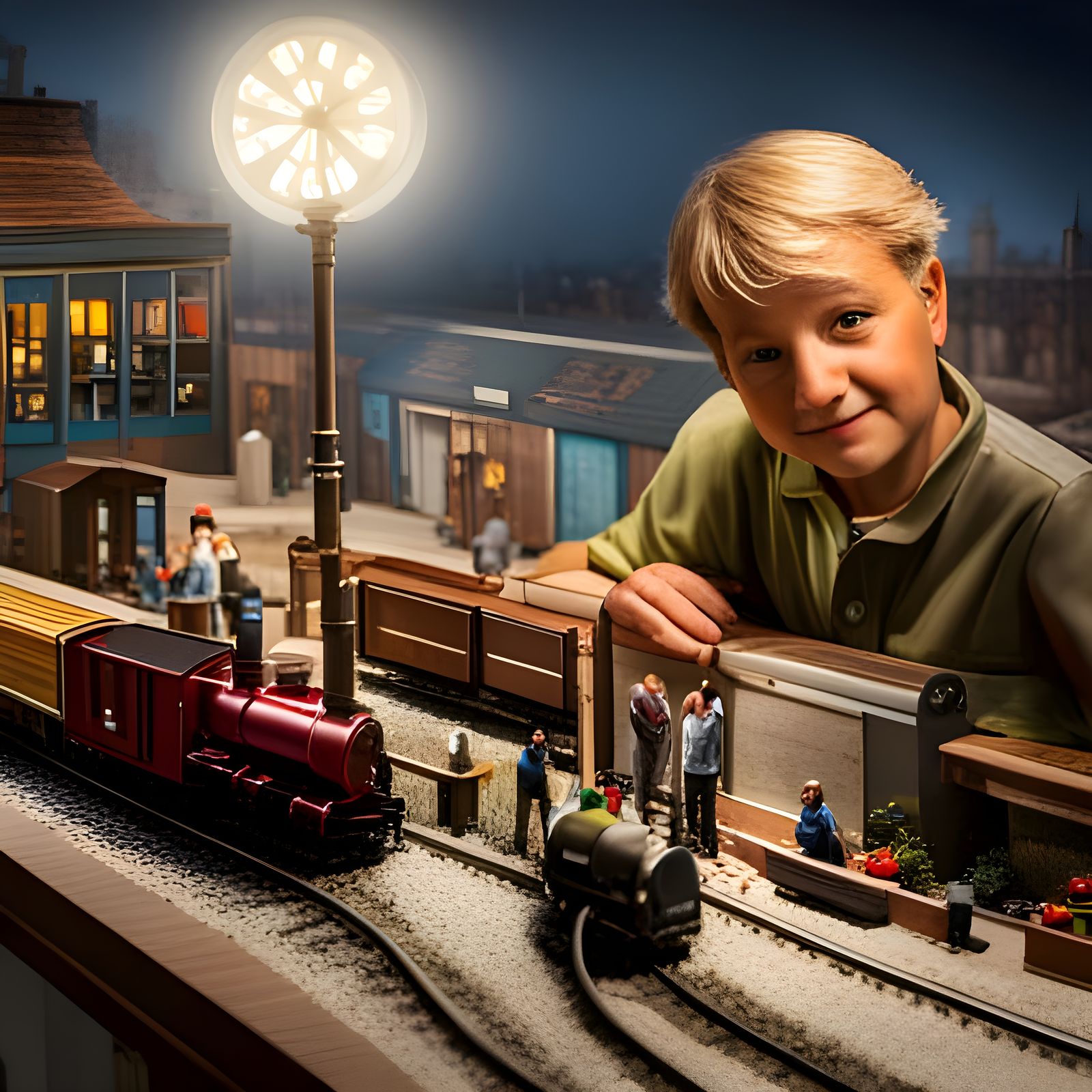 Boy and Miniature Railway in Detailed Concept Art