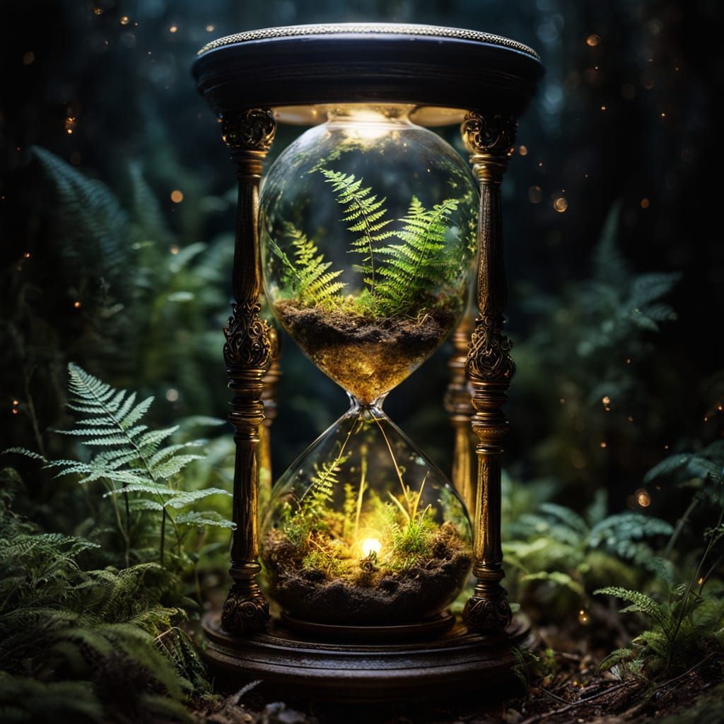 Hourglass Fern Garden in Dark Fantasy Style