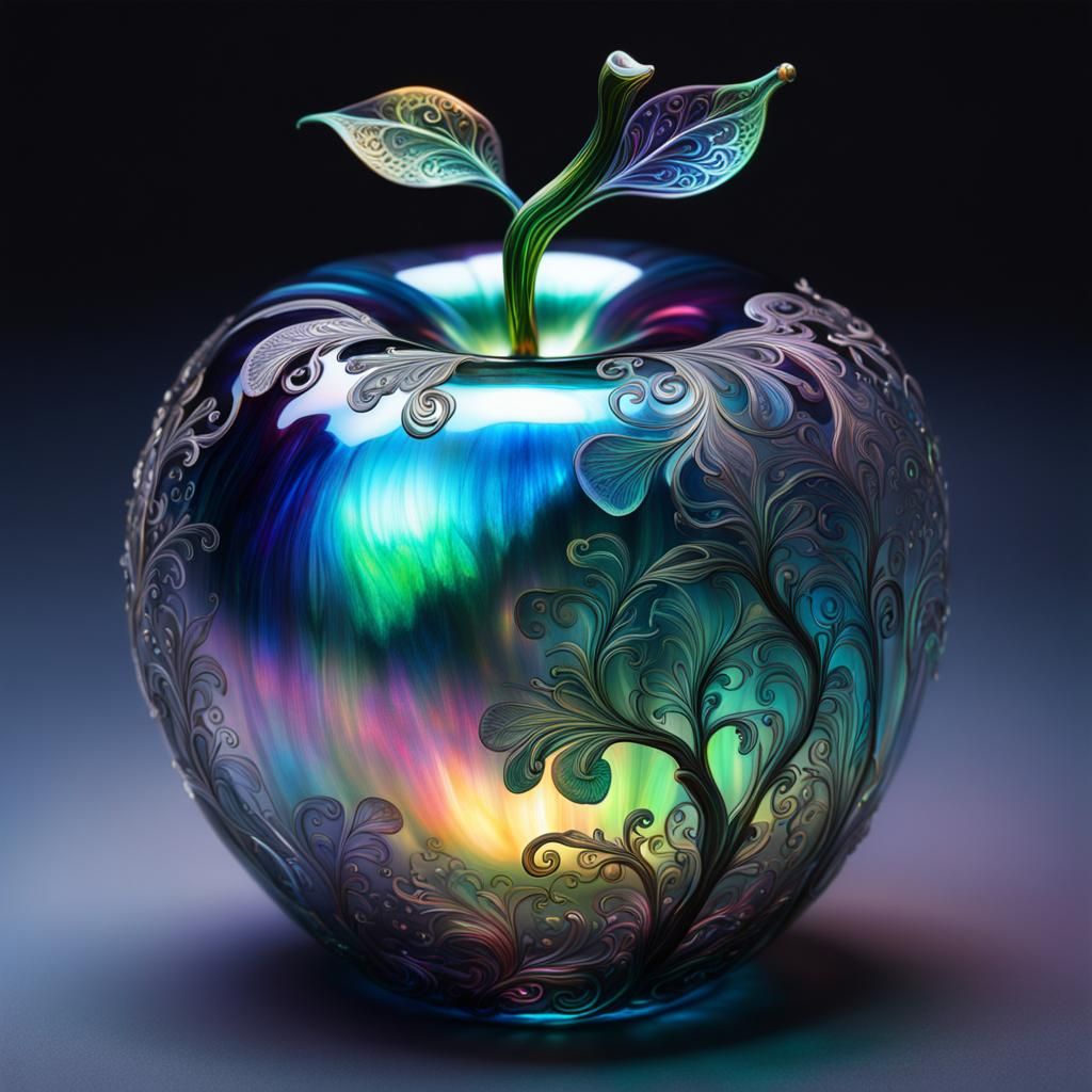 Glowing Iridescent Glass Apple: Ethereal Dream Art