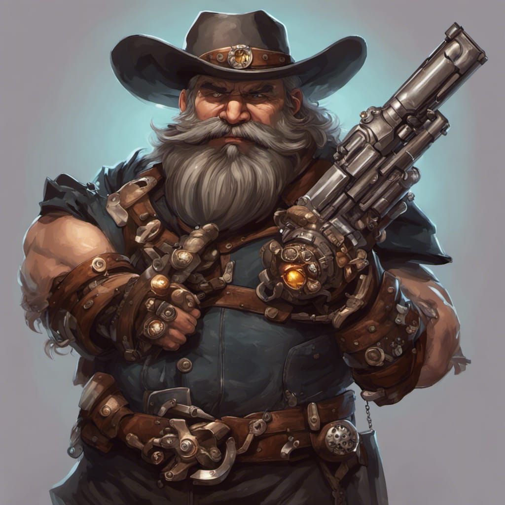Cyberpunk Dwarf Gunslinger in Fantasy Armor