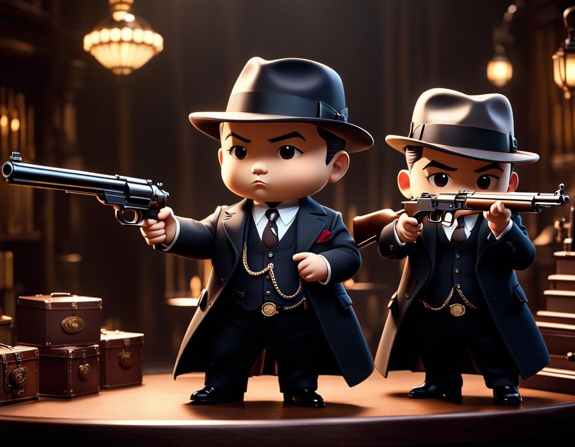 Chibi Mobsters with Thompson Guns in Magic Hour