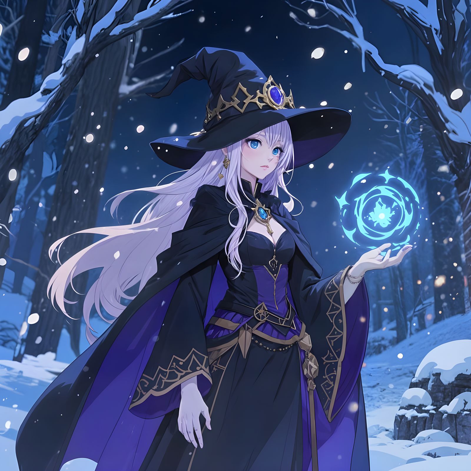 Anime Winter Sorceress in Flat Manga Style