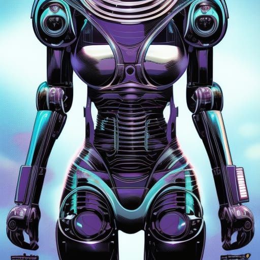 Female Android Robot in Comic Book Style