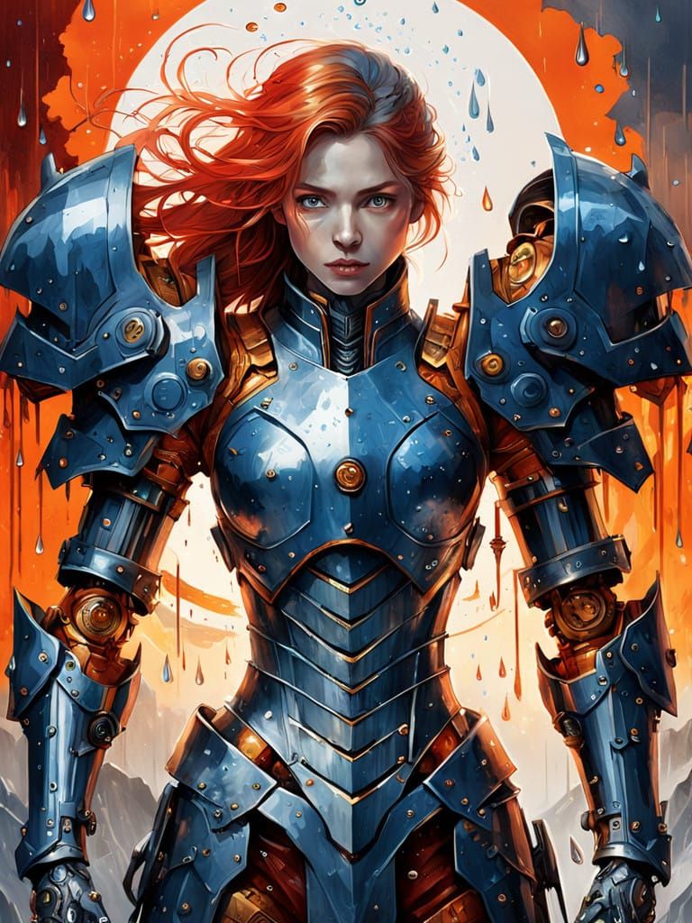 Biomechanical Warrior Emerges from Turbulent Stormy Battlefi...