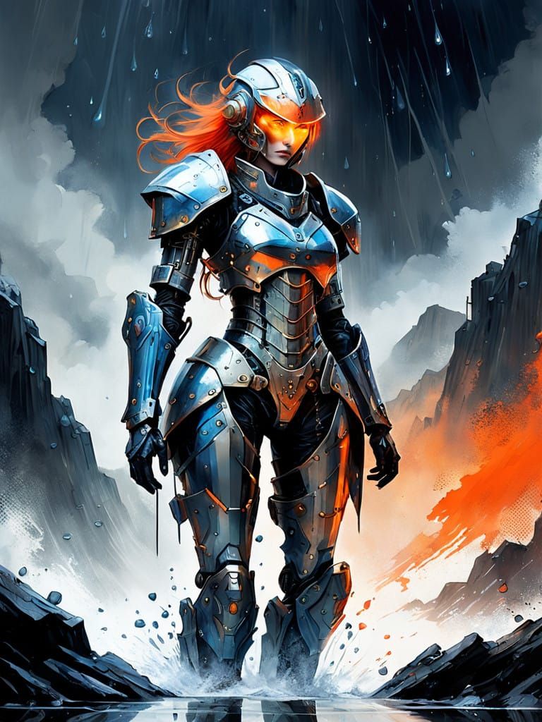 Surreal Biomechanical Warrior Emerges Amidst Turbulent Storm...