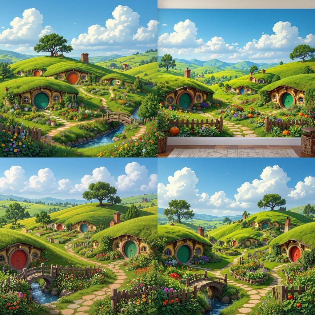 Idyllic Hobbiton Summer Day Digital Painting