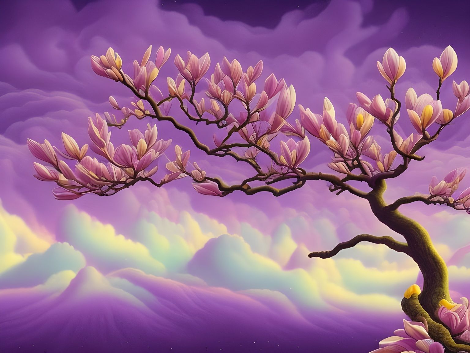 Giant Magnolia Tree in Surreal Style