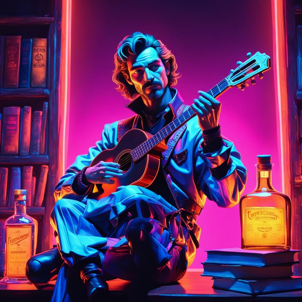 Synthwave Harlequin with Lute and Neon Glow