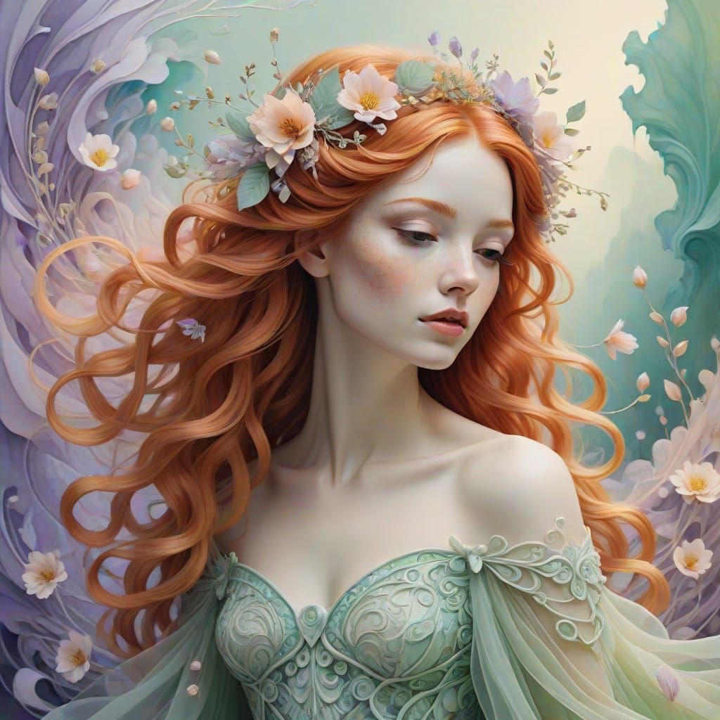 Whimsical Ginger Faerie in Pastel Hues