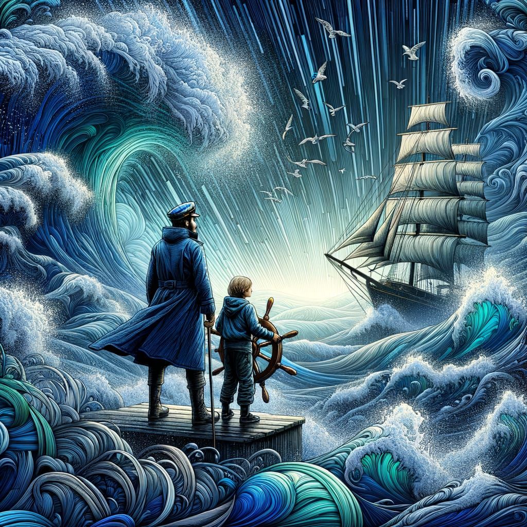 Sailboat Crew Braving a Sapphire Storm