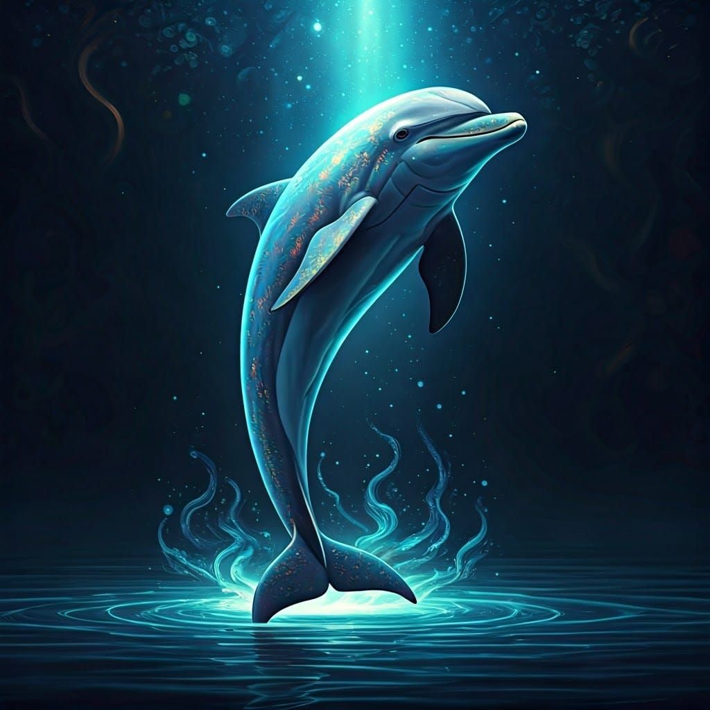 Mystical Dolphin Sorcerer in Dreamlike Miyazaki-Inspired Sce...