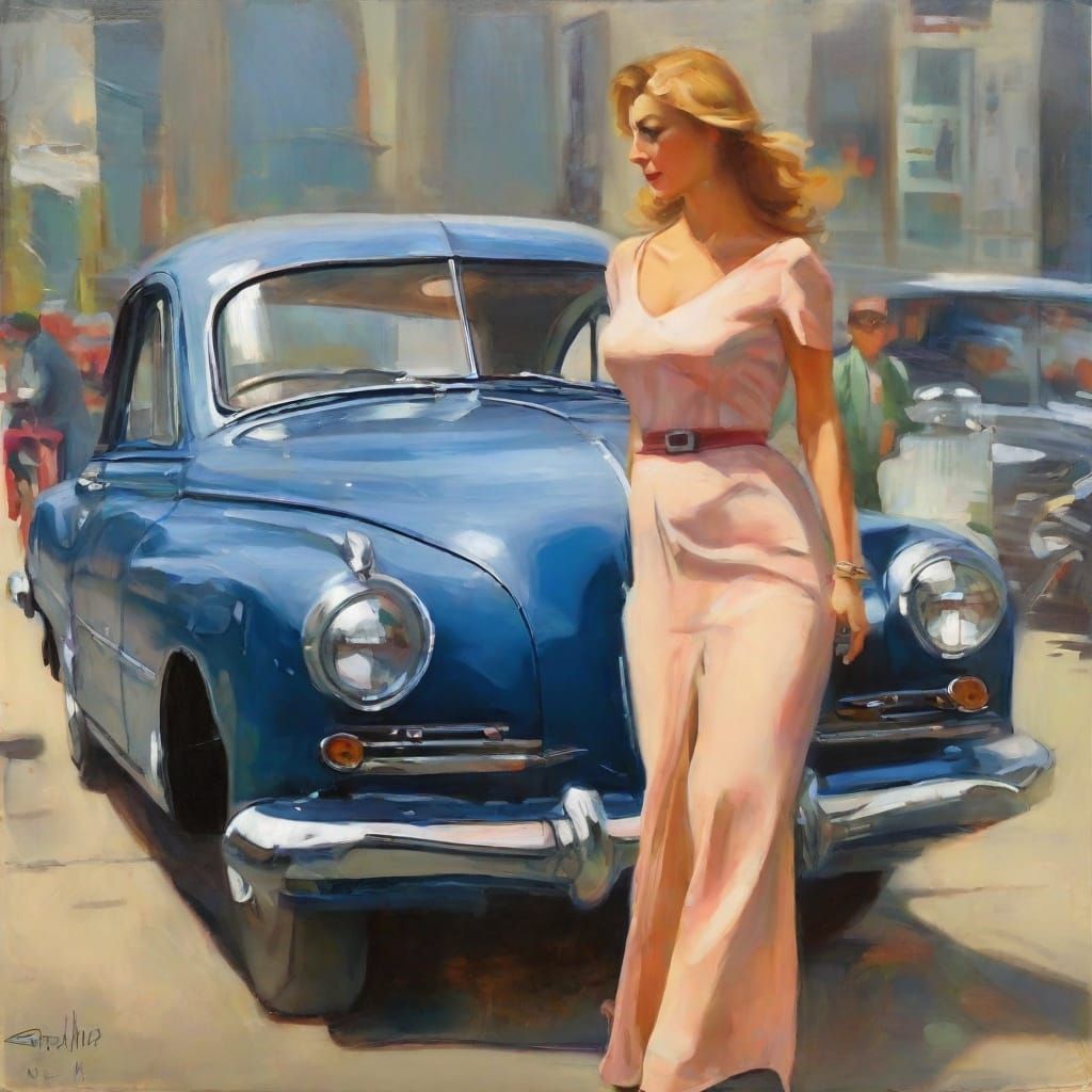 A Woman Steers Her Automobile