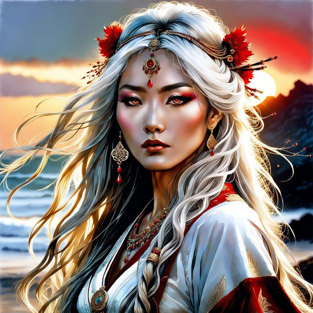 Asian sorceress in traditional clothing