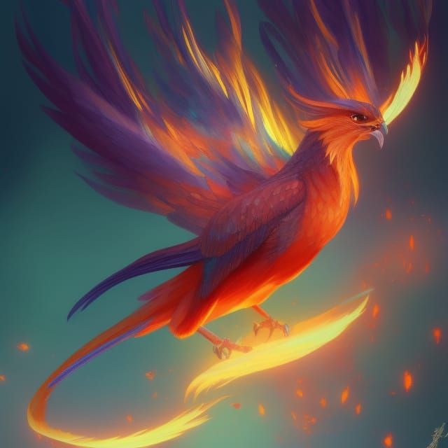 Flaming Phoenix Bird Digital Art Illustration