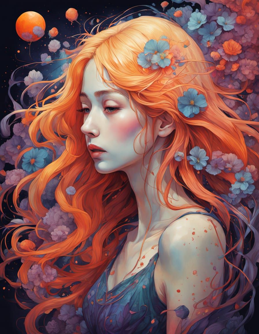 Dramatic Woman's Face in Vibrant Splash Art