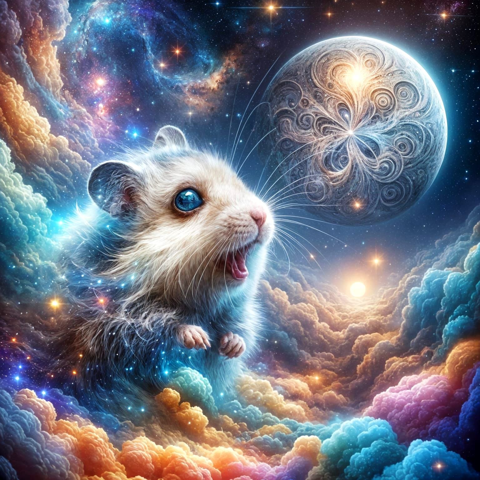 Whimsical Hamster Gazing at Galaxy