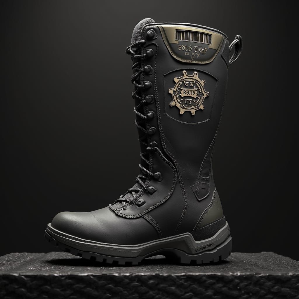 Industrial Safety Boots Design with Steel Texture and Gear L...