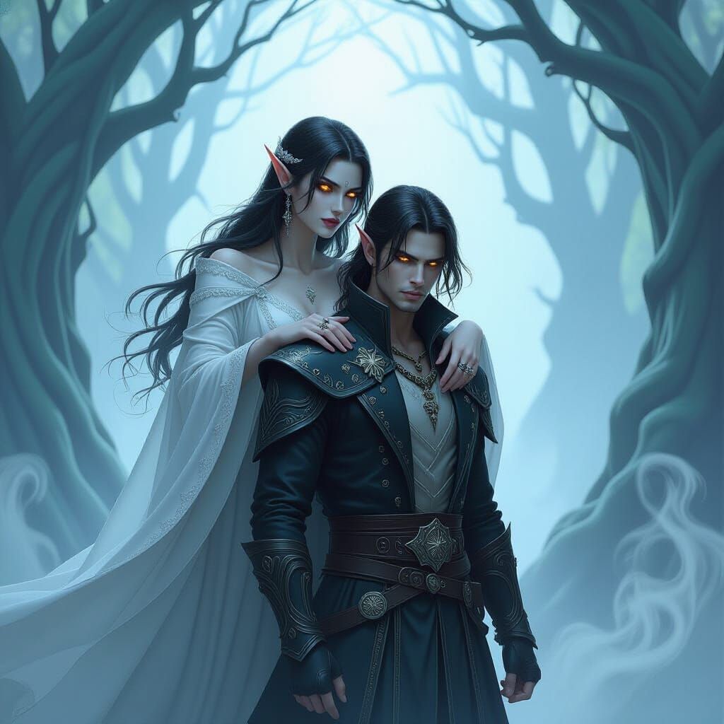 Shadar-Kai Wizard Guided by Lady Death in Dark Fantasy Style