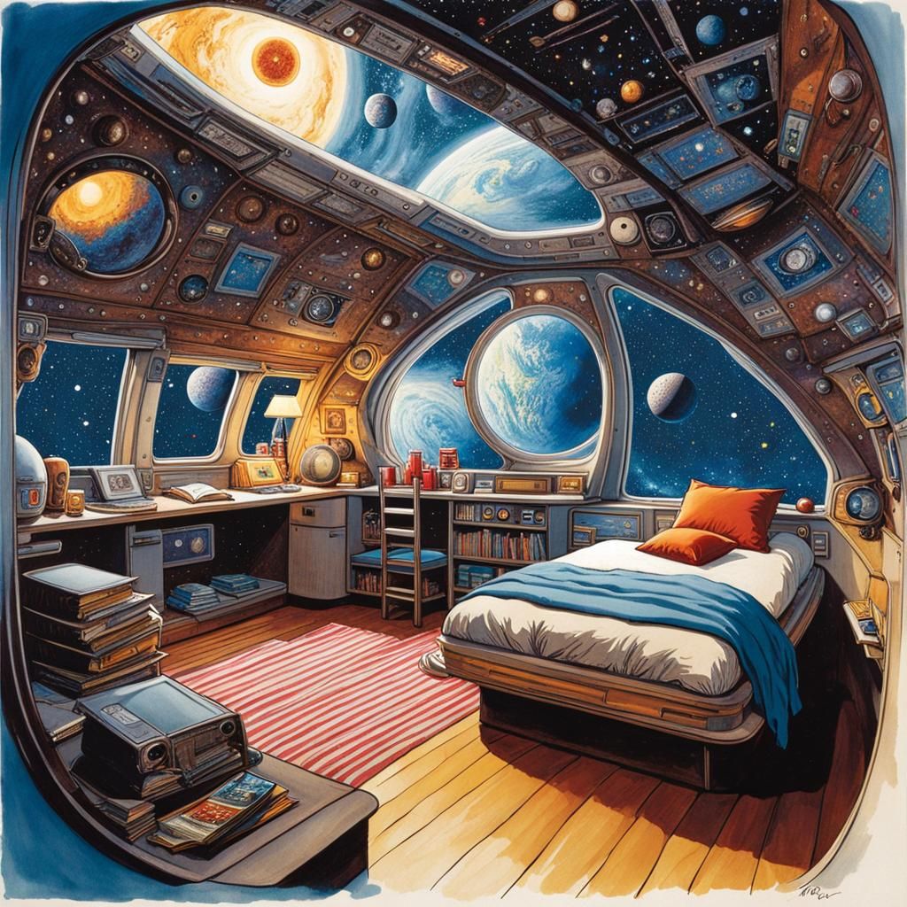 Bunkbed on Spaceship Overlooking Galaxy, Underground Comix S...