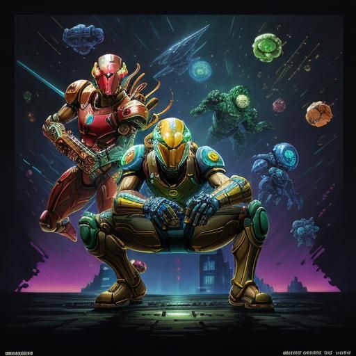 Samus and Metroid in 8-bit Pixel Style