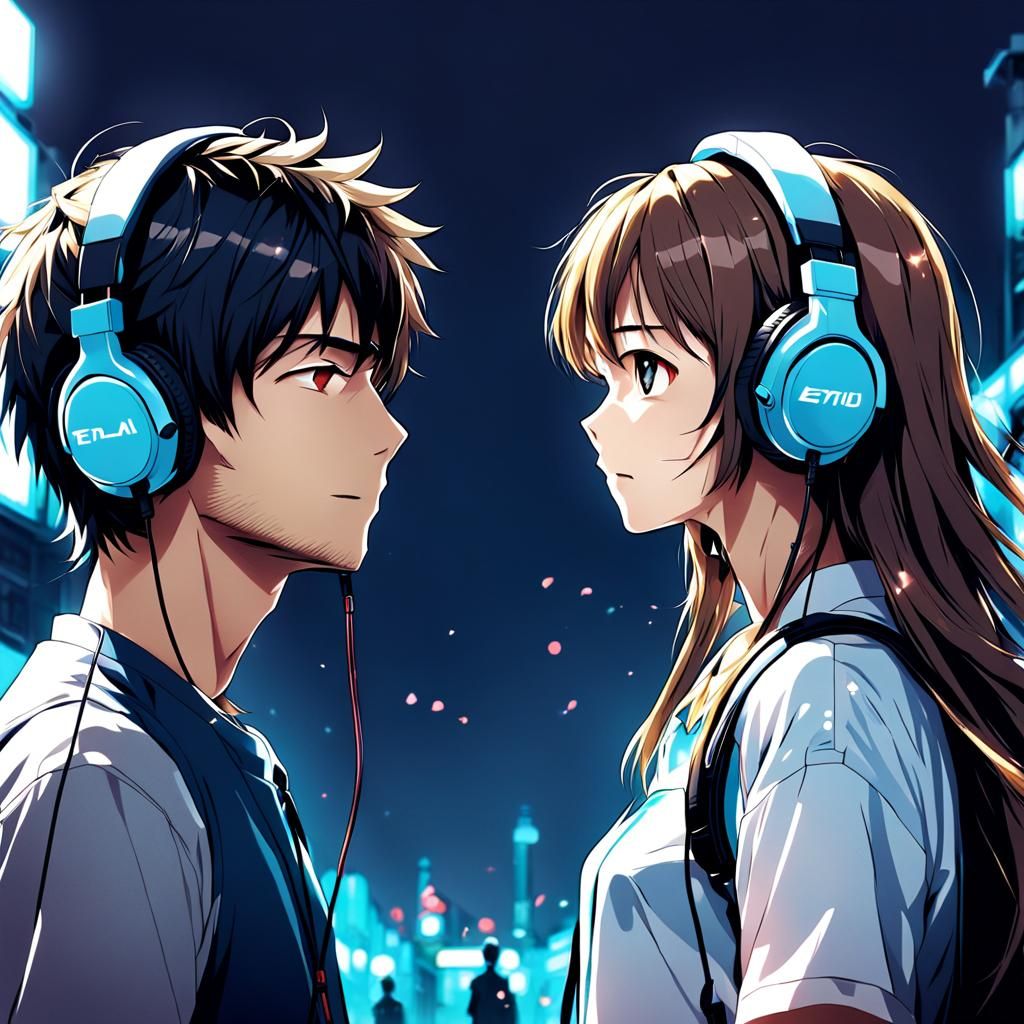 Anime Style: People Sharing Headphones