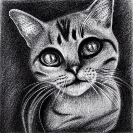 Hyperdetailed Charcoal Drawing of Cartoon Cat