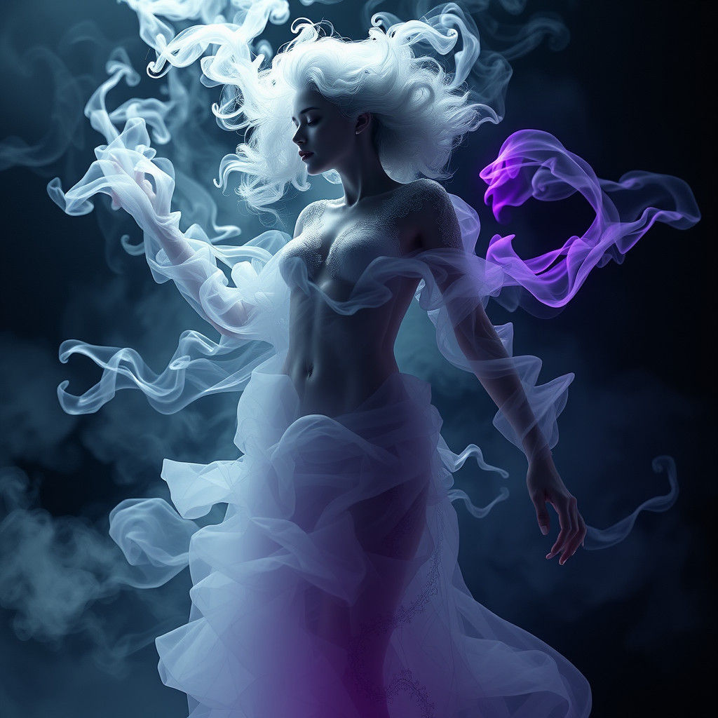 Ethereal Smoke Goddess in a Mystical Ambiance