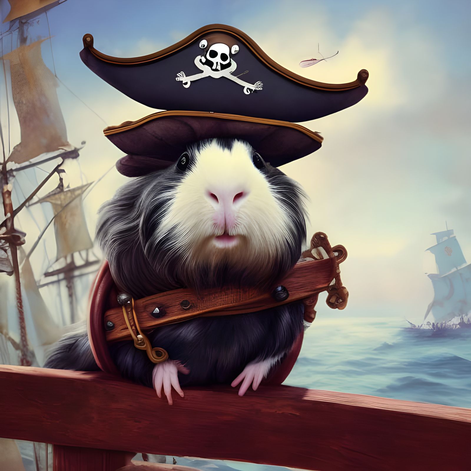 Guinea Pig Pirate on Ship, Hyperdetailed 8K Art