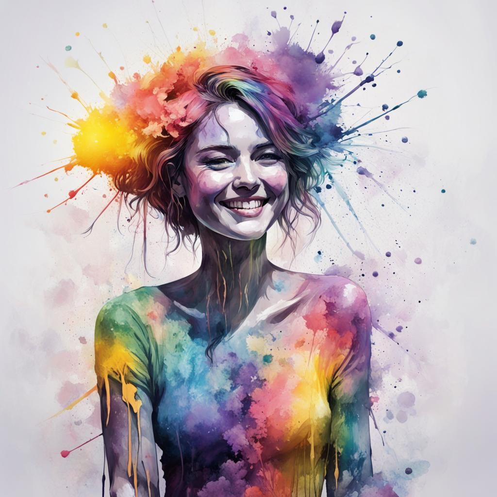 Rainbow Ink Splatter Body Paint Portrait