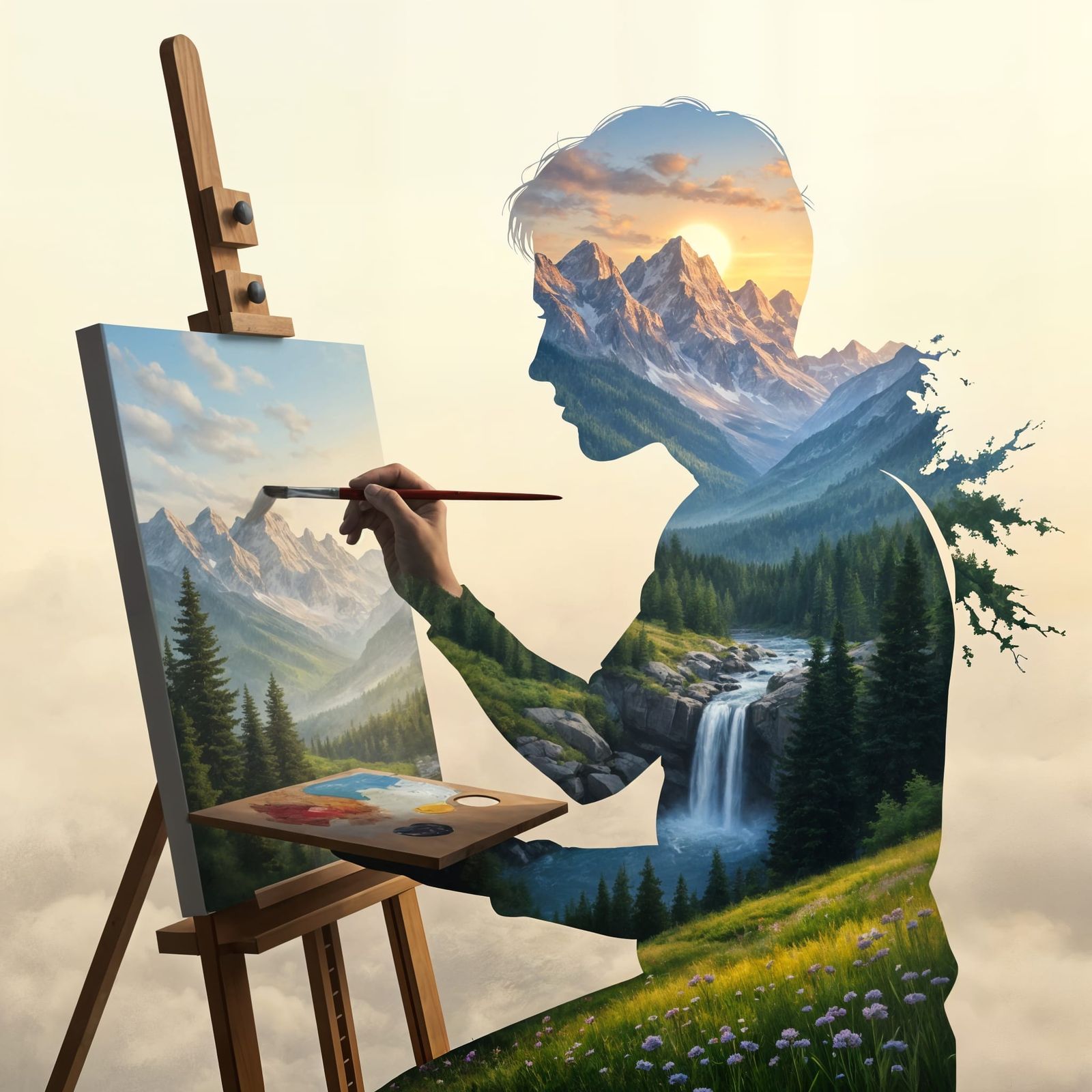 Artist Paints Living Landscape in Double Exposure