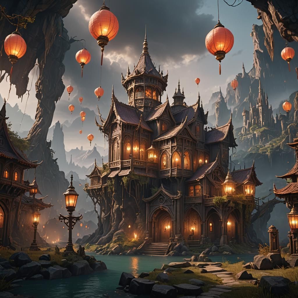 Detailed Lantern Field: Fantasy Concept Art