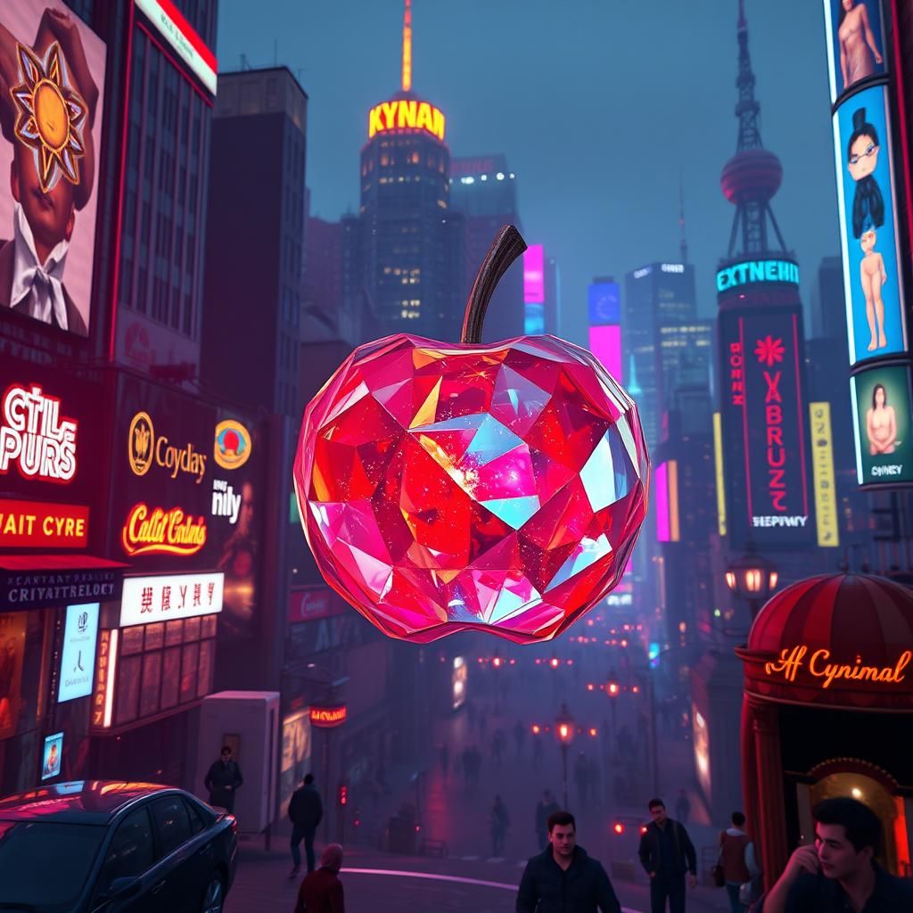 Crystal Apple in Autumn Town: 8K Digital Art