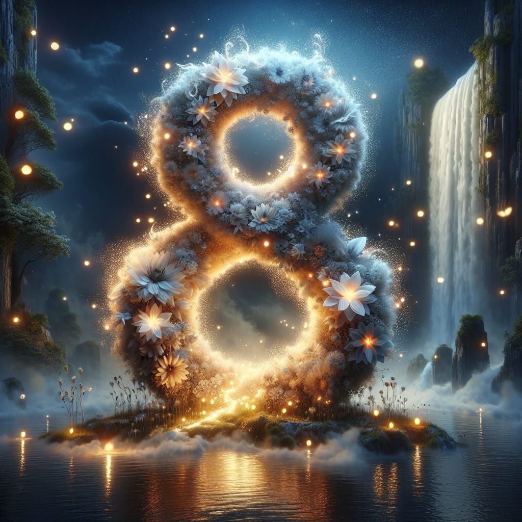 Enchanted Fantasy Scene with Glowing Number 8