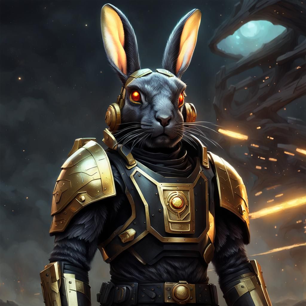 Armored Sci-Fi Rabbit with Glowing Eyes