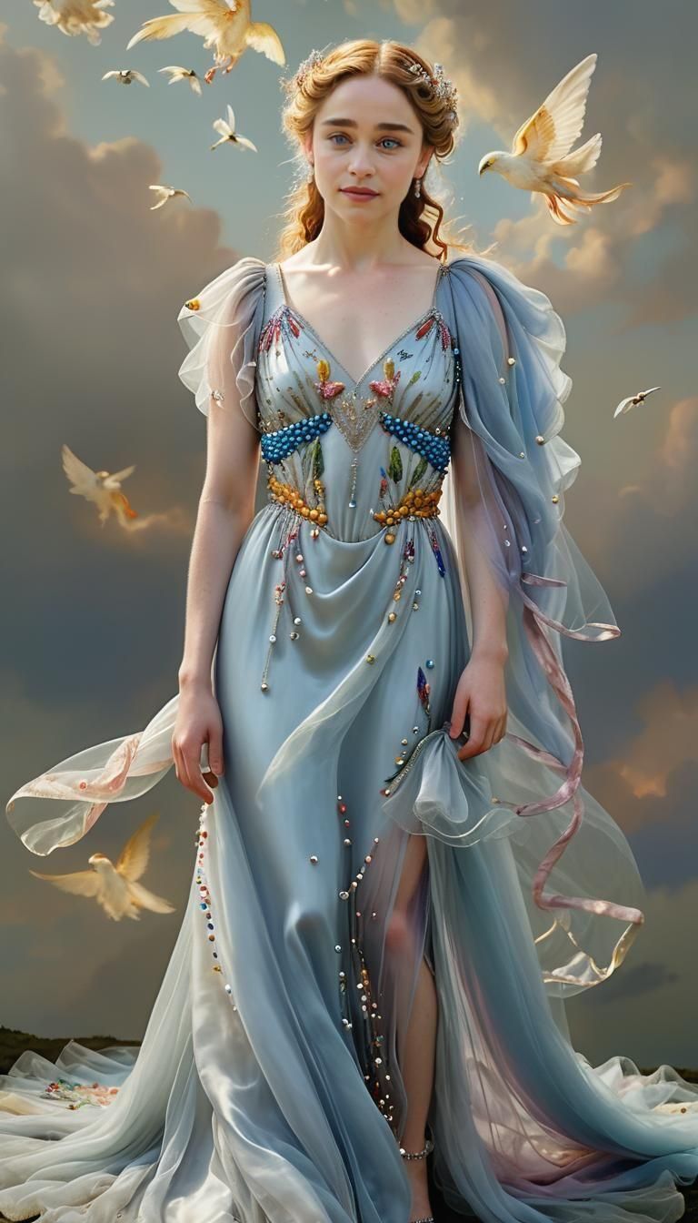 Angelic Woman with Halo in Renaissance Style