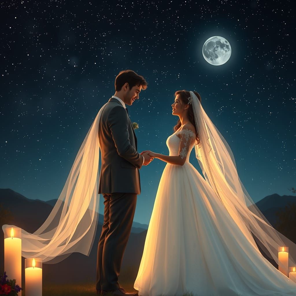 Starry Night Wedding Vows, Alphonse Mucha Style