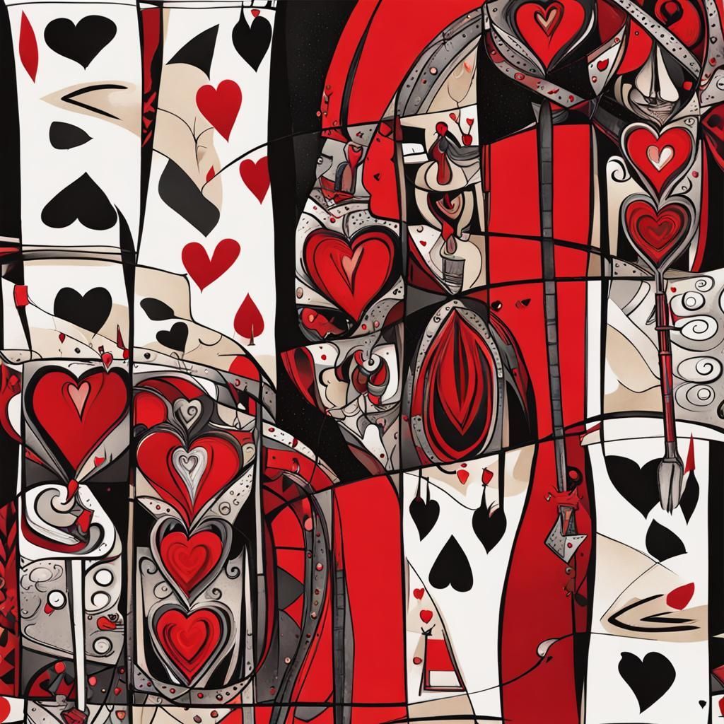 Abstract Queen of Hearts in Complementary Colors