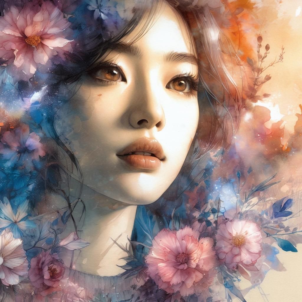 Dreamlike Double Exposure Portrait in Watercolor